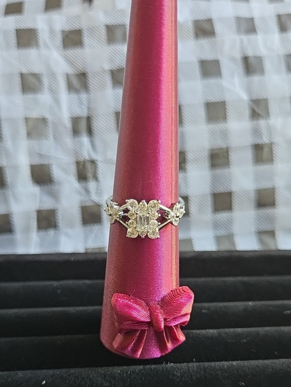 Silver-Tone White Mossanite Floral Ring - Women's Elegant Statement Band